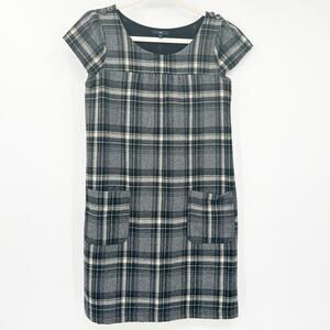 Gap Womens Y2K Fall Preppy Dark Academia Plaid Wool‎ Blend Shift Dress Size 6